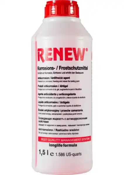Renew Organik Kırmızı Antifriz -40C 1,5 Litre: Motor Soğutma Sistemleri İçin Güvenilir Koruma