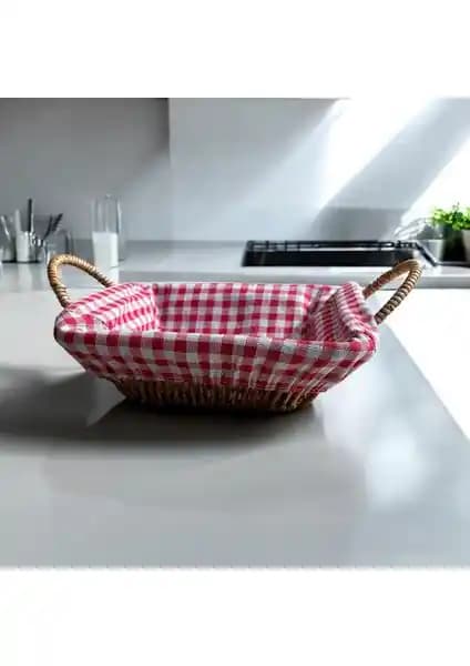 Hasır Görünümlü Plastik Ekmek Sepeti Kulplu Bezli Kare - Estetik ve Pratik Mutfak Çözümü
