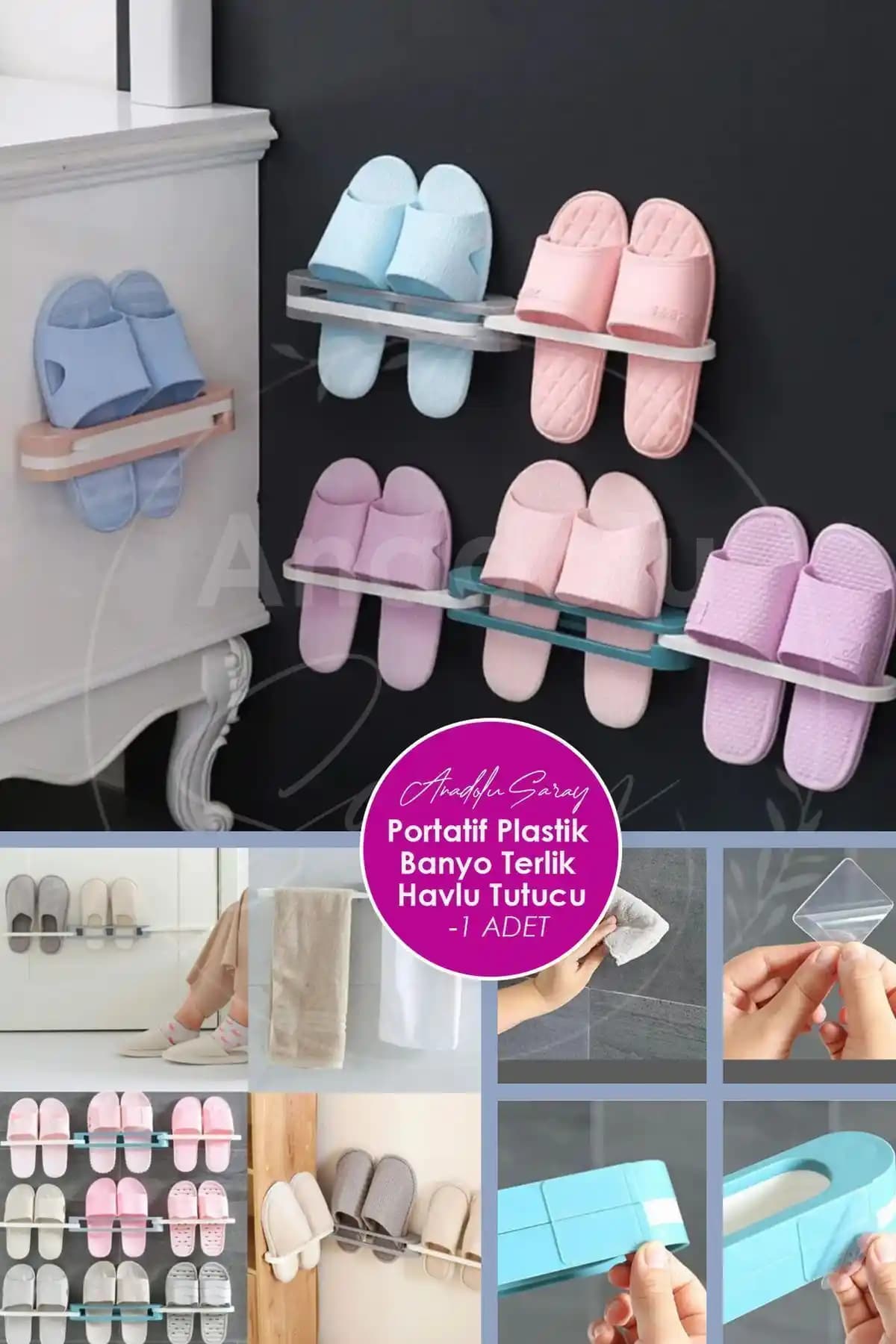 Anadolu Saray Kendinden Yapışkanlı Banyo Terlik ve Havlu Tutucu Özellikleri ve Kullanım Alanları