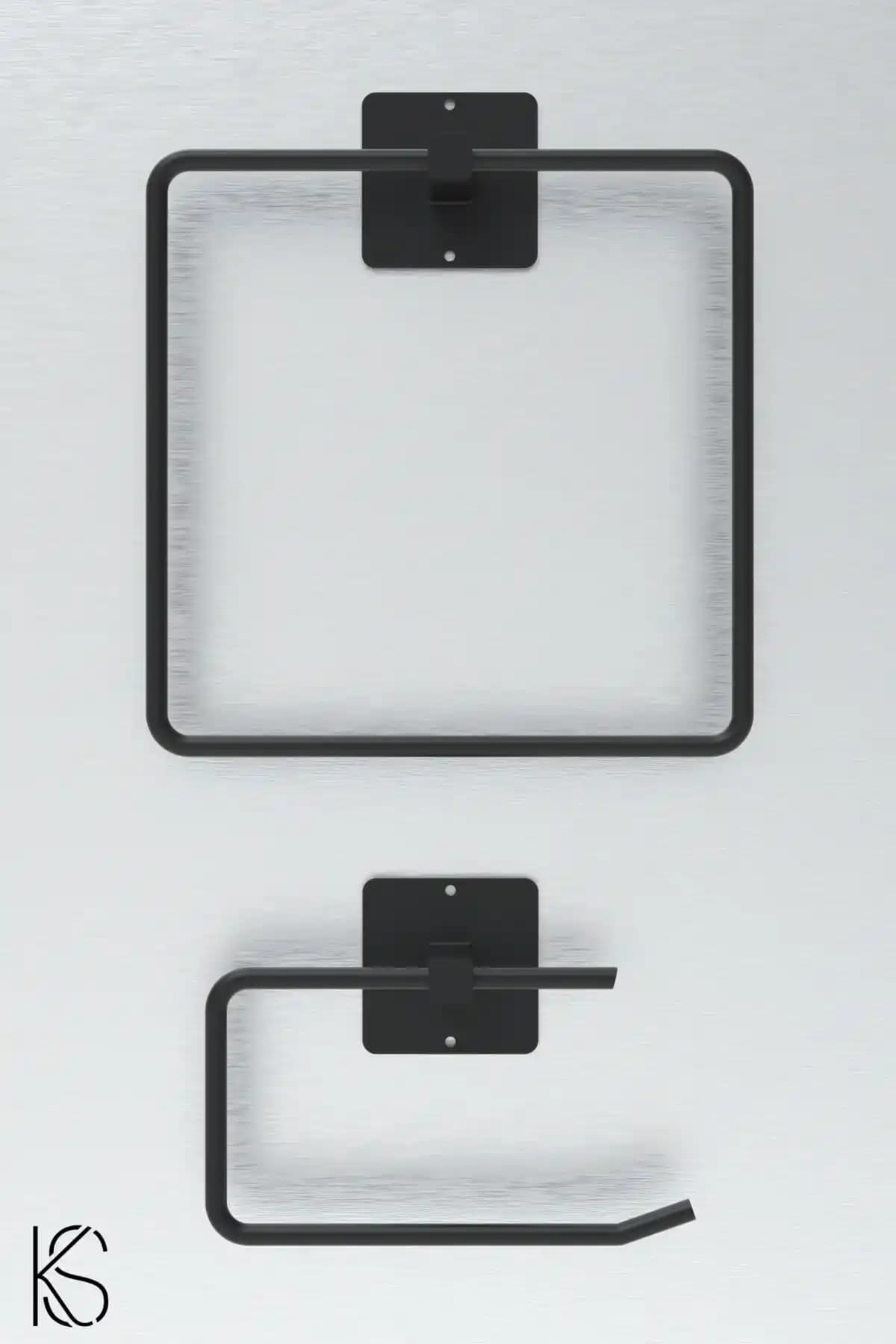 Bambu Malzemeden Yapışkanlı Siyah Kare Havluluk ile Modern ve Şık Banyo Dekorasyonu