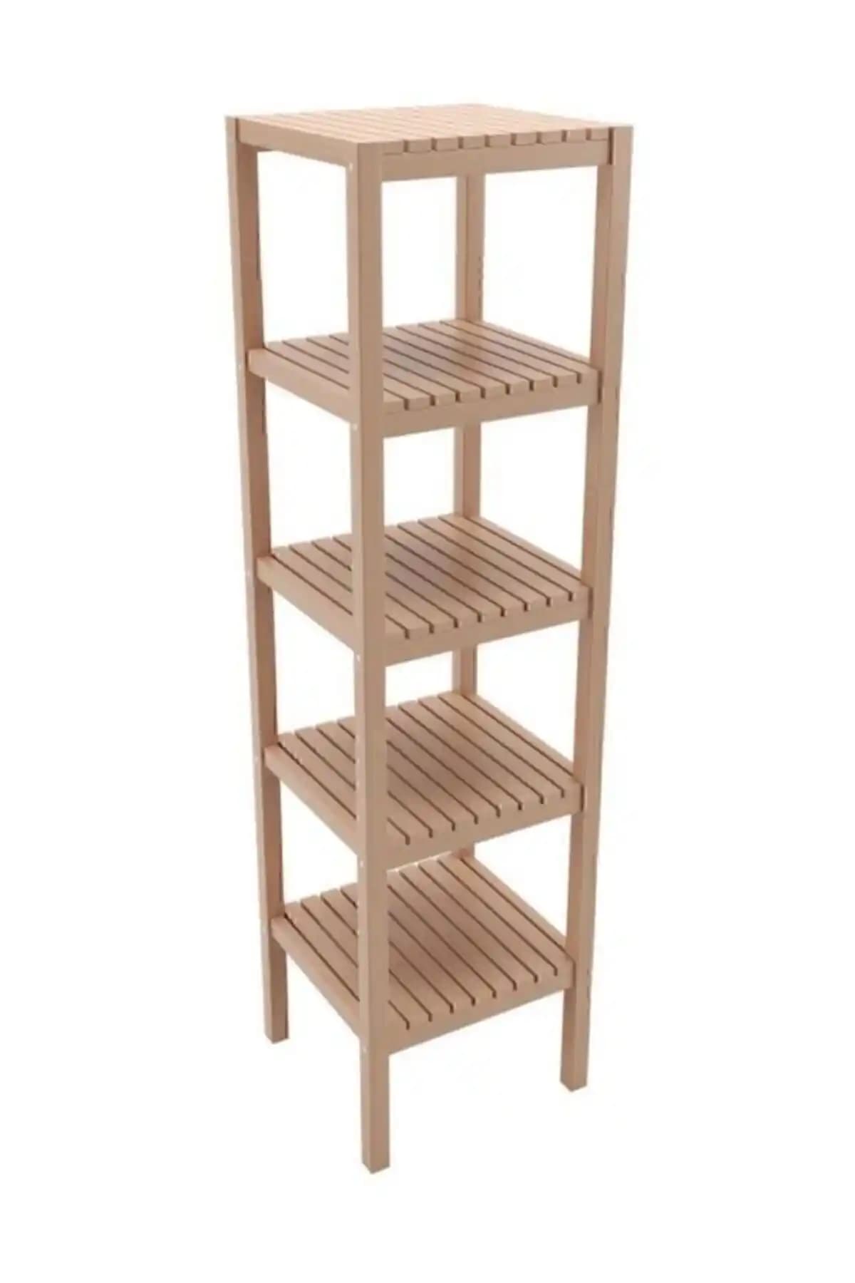 Bien Ahşap Izgaralı 5 Raflı Banyo Rafı: Dayanıklı ve Şık Tasarım ile Depolama Çözümü