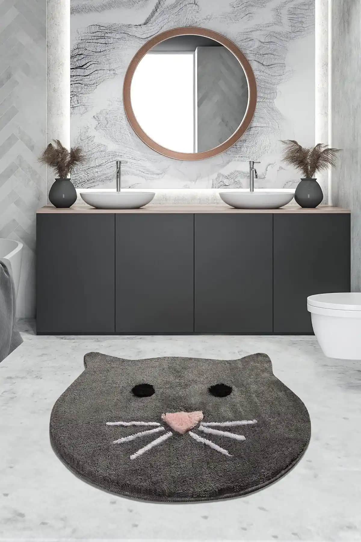 Chilai Home Cat Füme 90x90 cm Banyo Halısı Modern ve Dayanıklı Tasarım