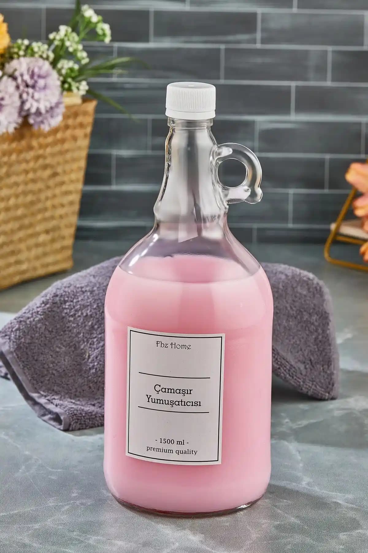 FBZhome 1500ml Cam Galon Yu<muş>atıcı Şişesi Beyaz Kapak Modern ve Pratik Tasarım