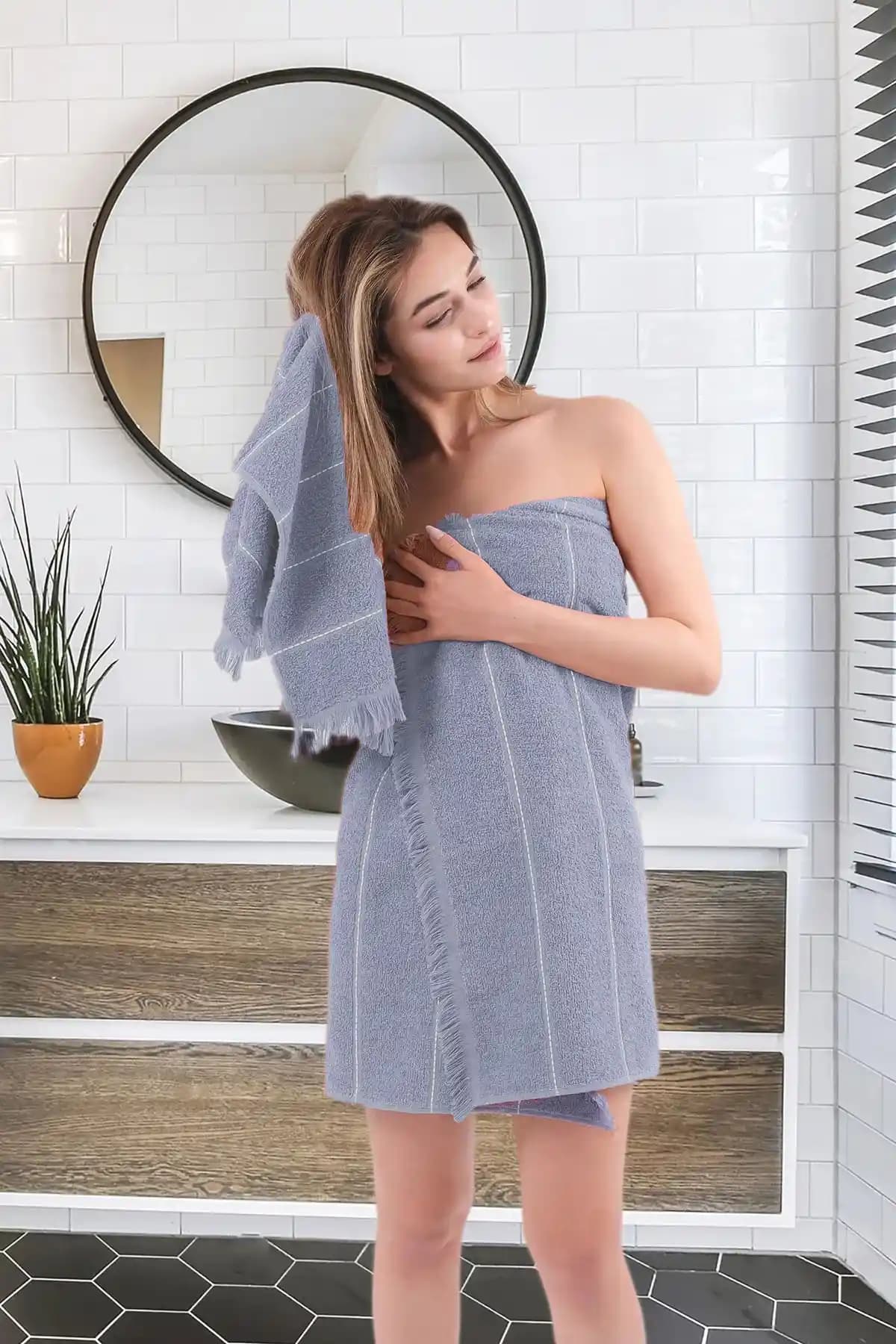 Mariva Home Pandora Gri Jakarlı Saçaklı Banyo Havlu Seti Modern ve Şık Tasarım