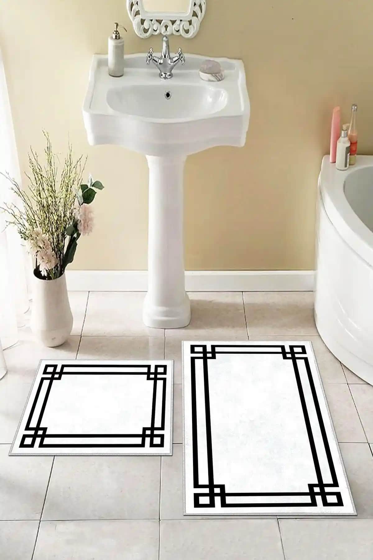 Thalia Home Kaymaz Tabanlı Yıkanabilir 2'li Banyo Halısı ve Paspas Takımı