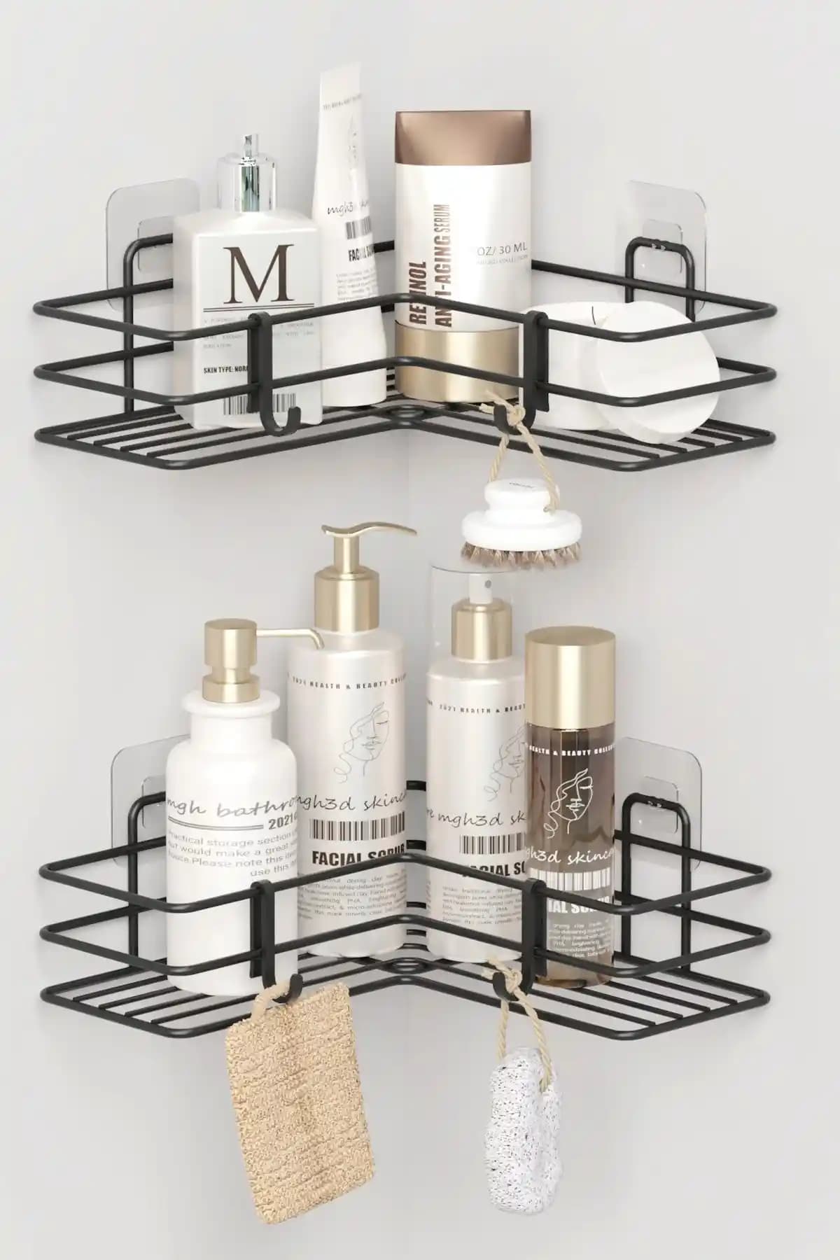 Zabata Siyah Metal Çiftli Banyo Köşeliği – Pratik ve Estetik Duş Düzenleyici