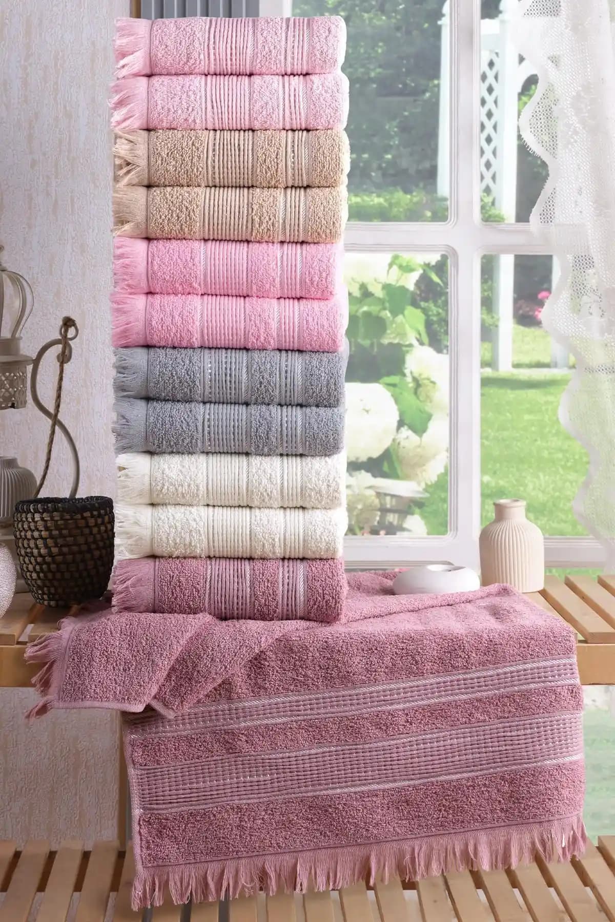 Zeynep Tekstil Shiny 12'li El ve Yüz Havlu Seti Kaliteli ve Şık Banyo Tekstili